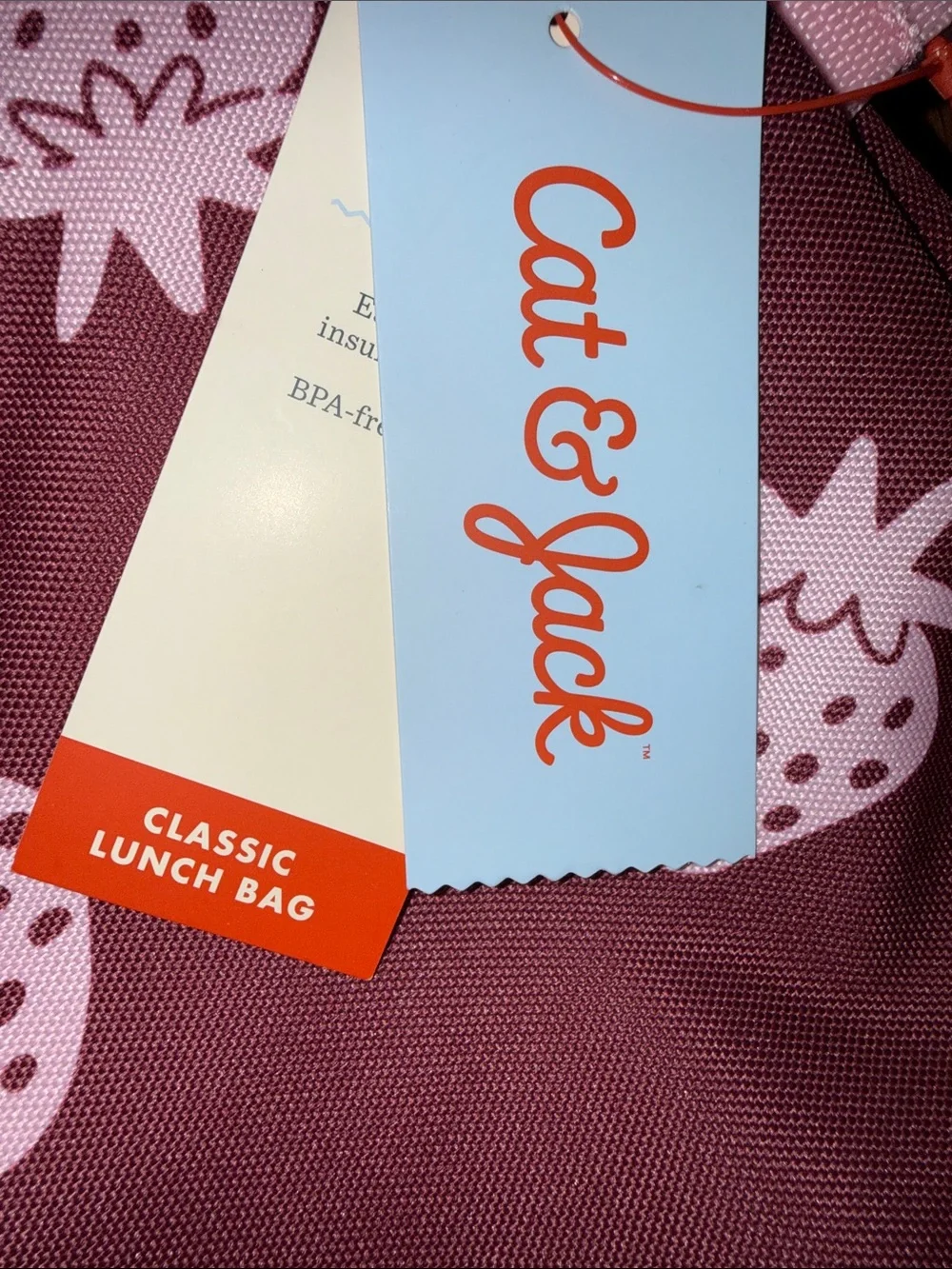 Cat & Jack Strawberry Lunch Bag - Pink & Burgundy New with Tag